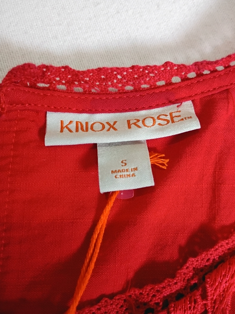 Knox Rose NWT Red Sleeveless Midi Dress Crochet Lace Yoke Tie Waist Small - Picture 10 of 13
